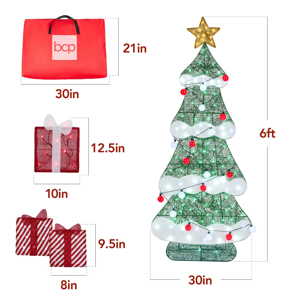 Best Choice Products 6ft Lighted 2D Christmas Tree Outdoor Décor, Large Holiday Yard Decoration w/ 170 Twinkling LED Lights, Storage Bag - Red