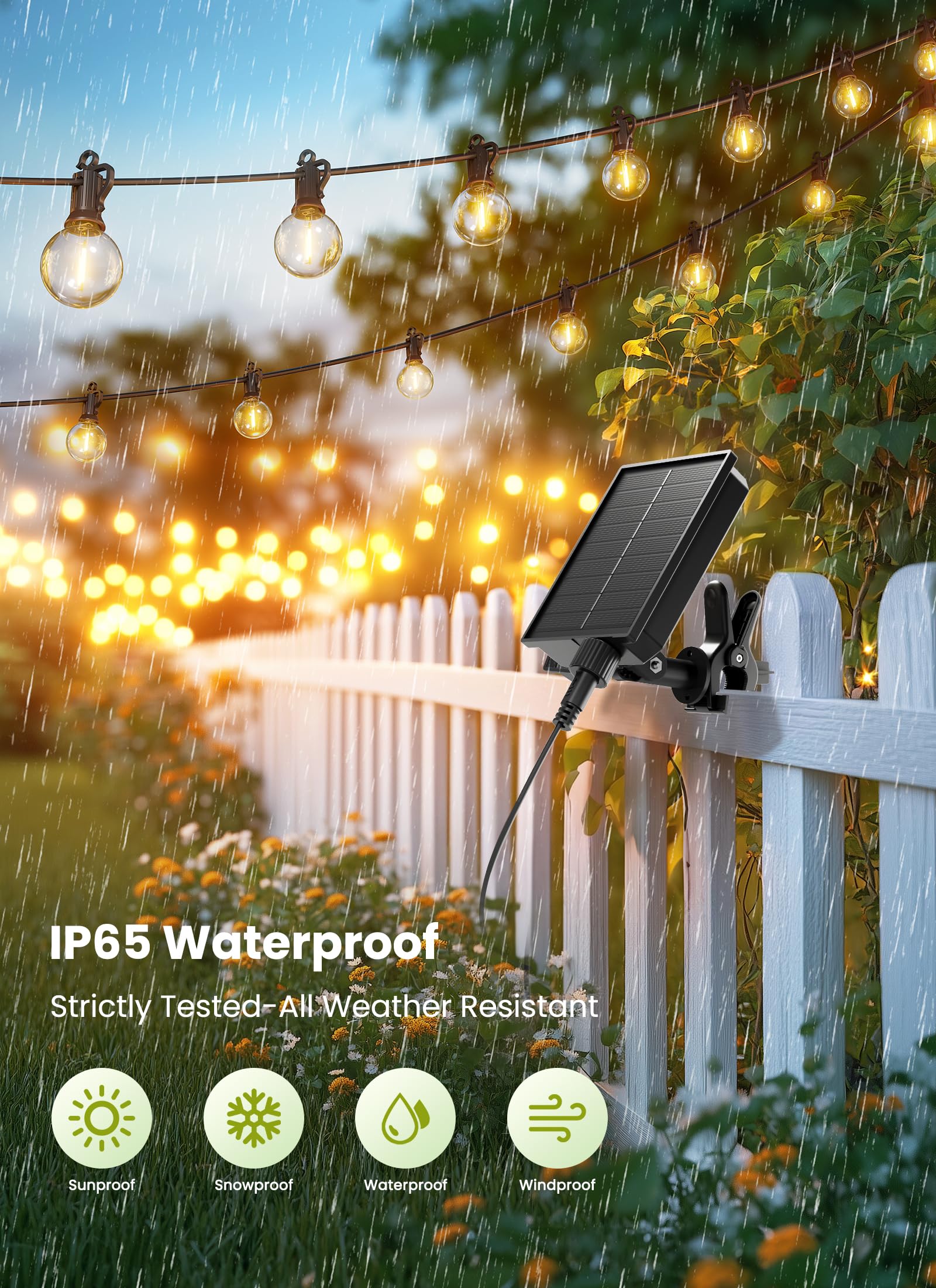 Brightown 58FT Solar String Lights Outdoor with Remote Cable Ties Hooks, 26 LED Shatterproof Bulbs, 3 Light Modes, Dimmer & Timer, Commercial Grade Patio Lights for Yard Balcony Pergola Party Decor