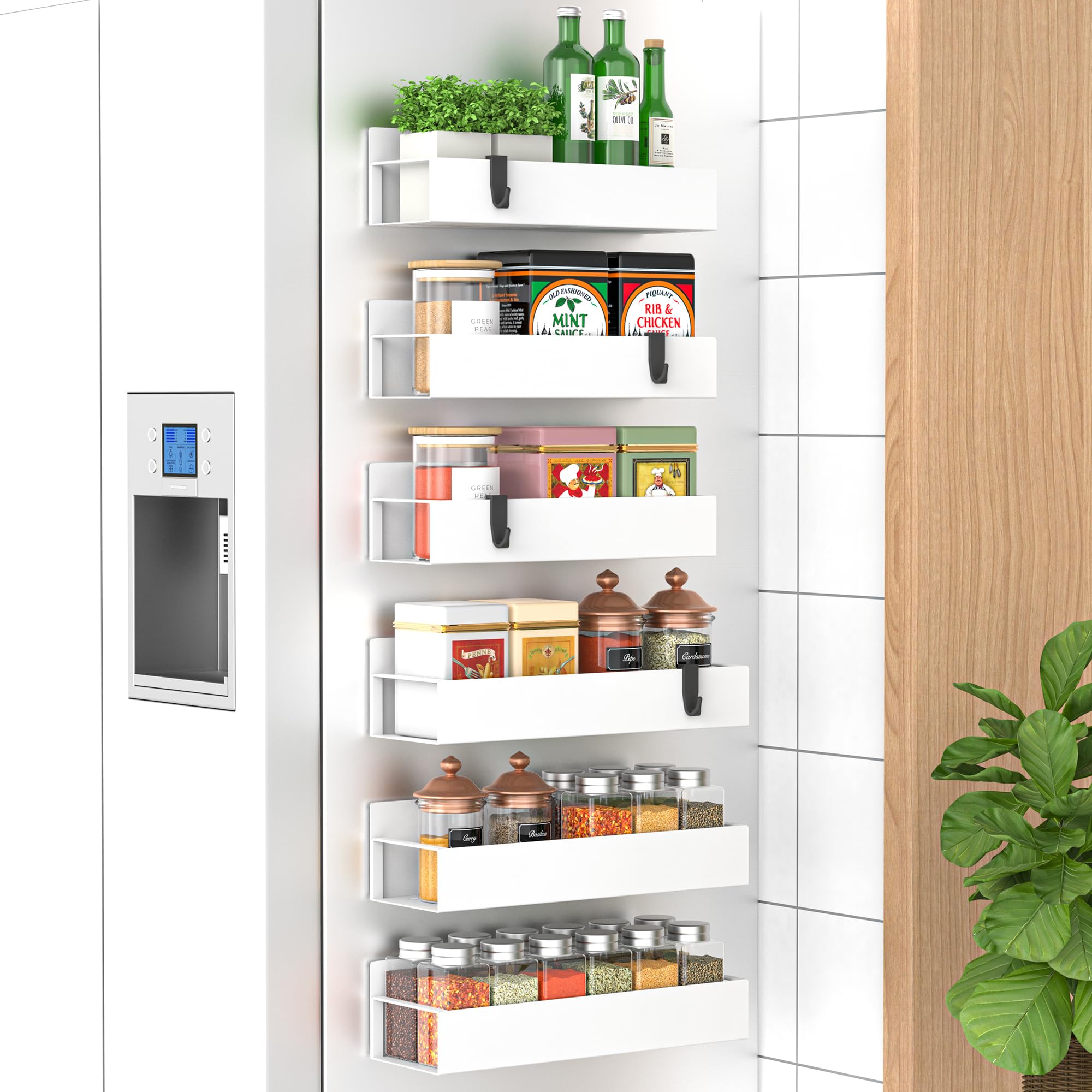 HuggieGems Metal 4 Pack Magnetic Spice Storage Rack Organizer for Refrigerator and Oven, Black Fridge Organizers and Storage, Metal