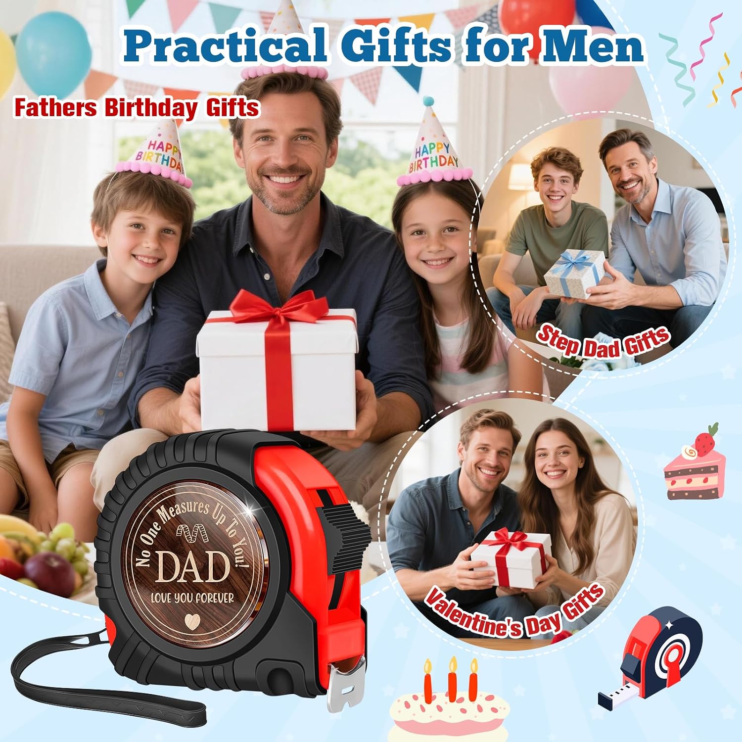 Gift for Dad Fathers Day Birthday Gifts from Daughter Son Kids Wife, New Step Dad Daddy Father in Law Presents Useful Stuff, Best Tool Gifts Woodworker Gifts Carpenter Gifts, Tape Measure 25 FT