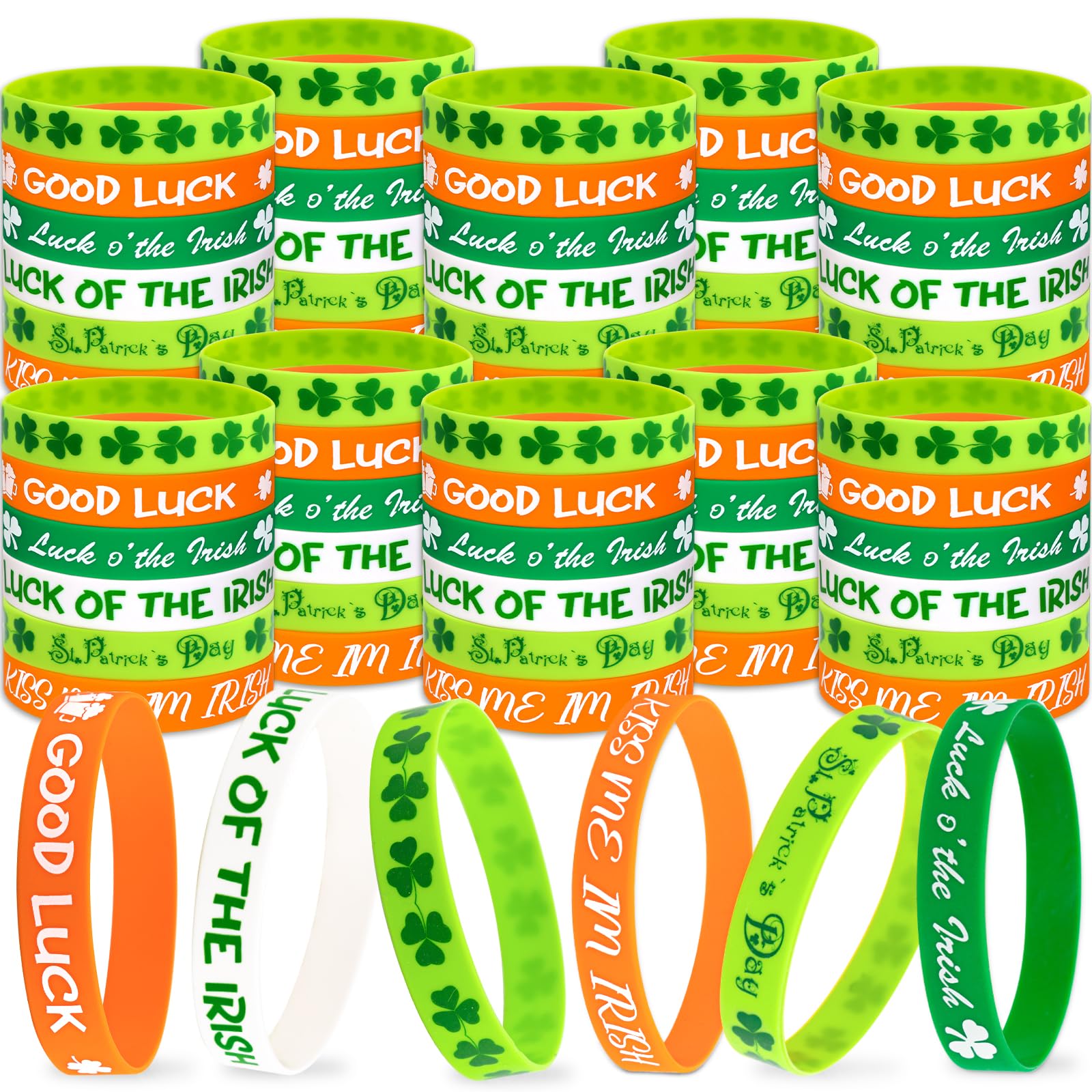 Moon Boat 74PCS St. Patrick's Day Shamrock Rubber Wristbands Bracelets - Party Favors Supplies Gifts Decorations