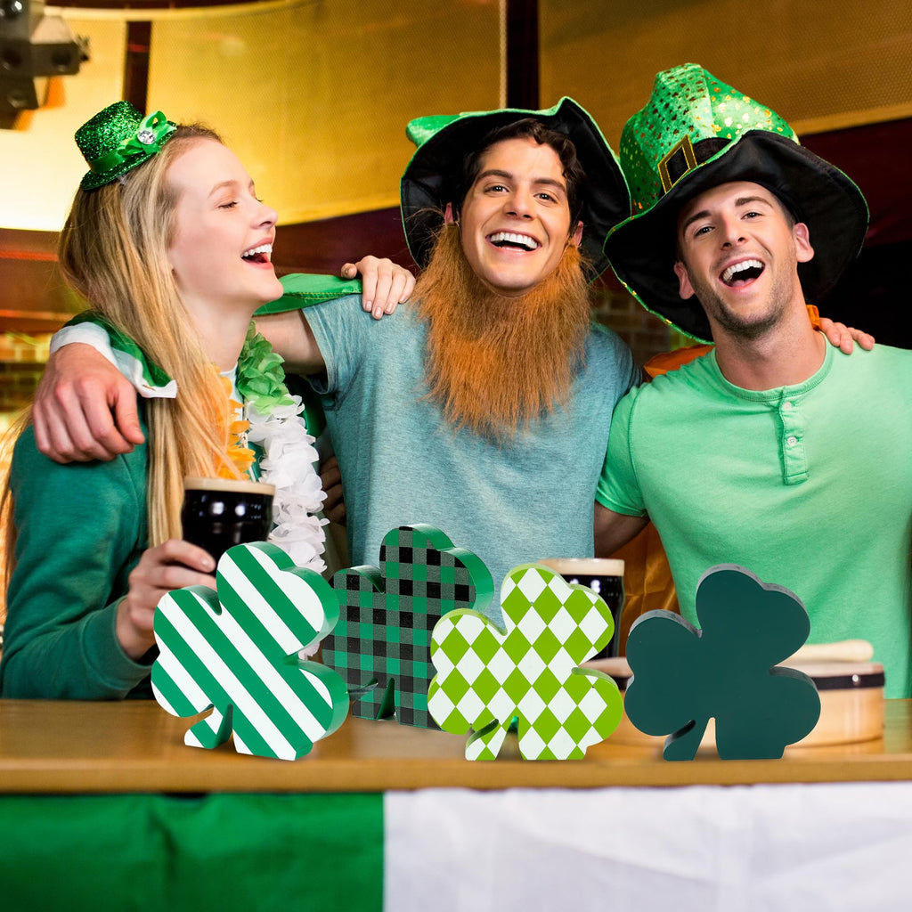 Sggvecsy 4 Pieces St Patrick’s Day Decorations Wooden Sign Tiered Tray Decor with Shamrock Clover Irish Lucky Sign Table Centerpiece Farmhouse Rustic Decoration for Table Home Fireplace Indoor Decor