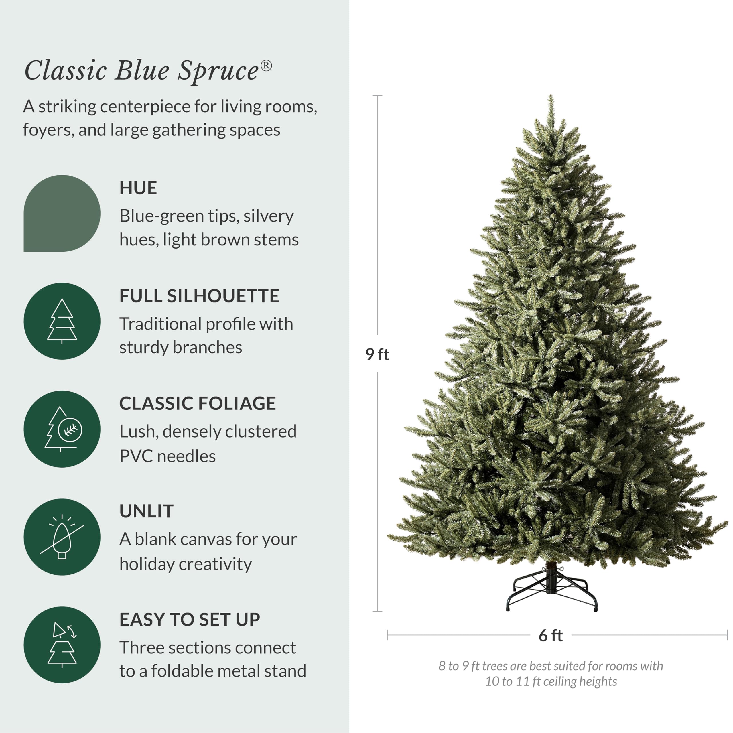 Balsam Hill 7.5ft Pre-Lit Classic Blue Spruce - Artificial Christmas Tree with 2,960+ Tips, 1,000 Clear LED Lights, Easy Plug Technology & Premium Stand for Indoor Holiday Decorating