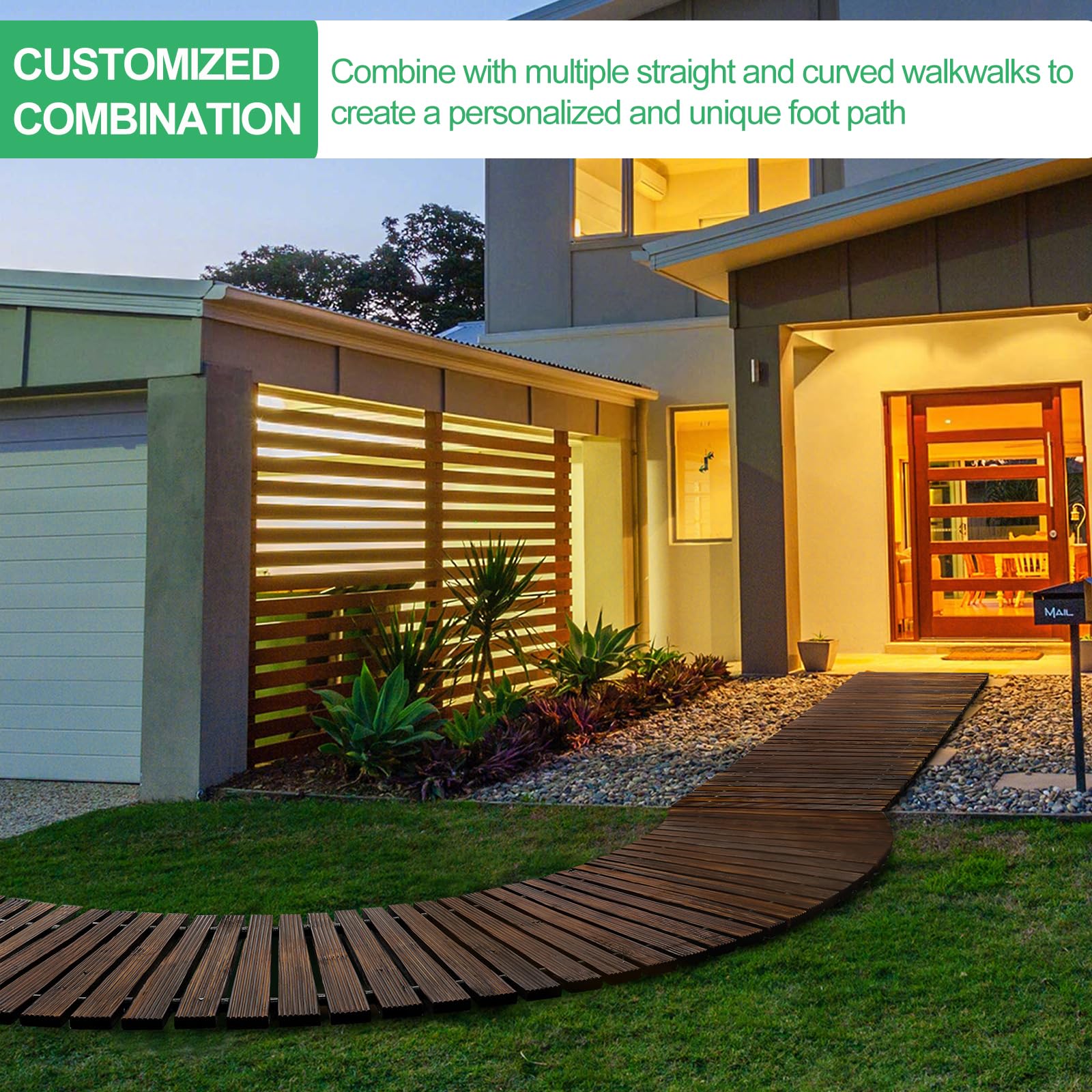 RELIANCER 8' Wooden Garden Pathway,Outdoor Roll Out Cedar Straight Walkway,Patio Path Decorative Garden Boardwalk Walkways,Weather-Resistant Roll Up Beach Wood Road Floor,Wedding Party Pathways