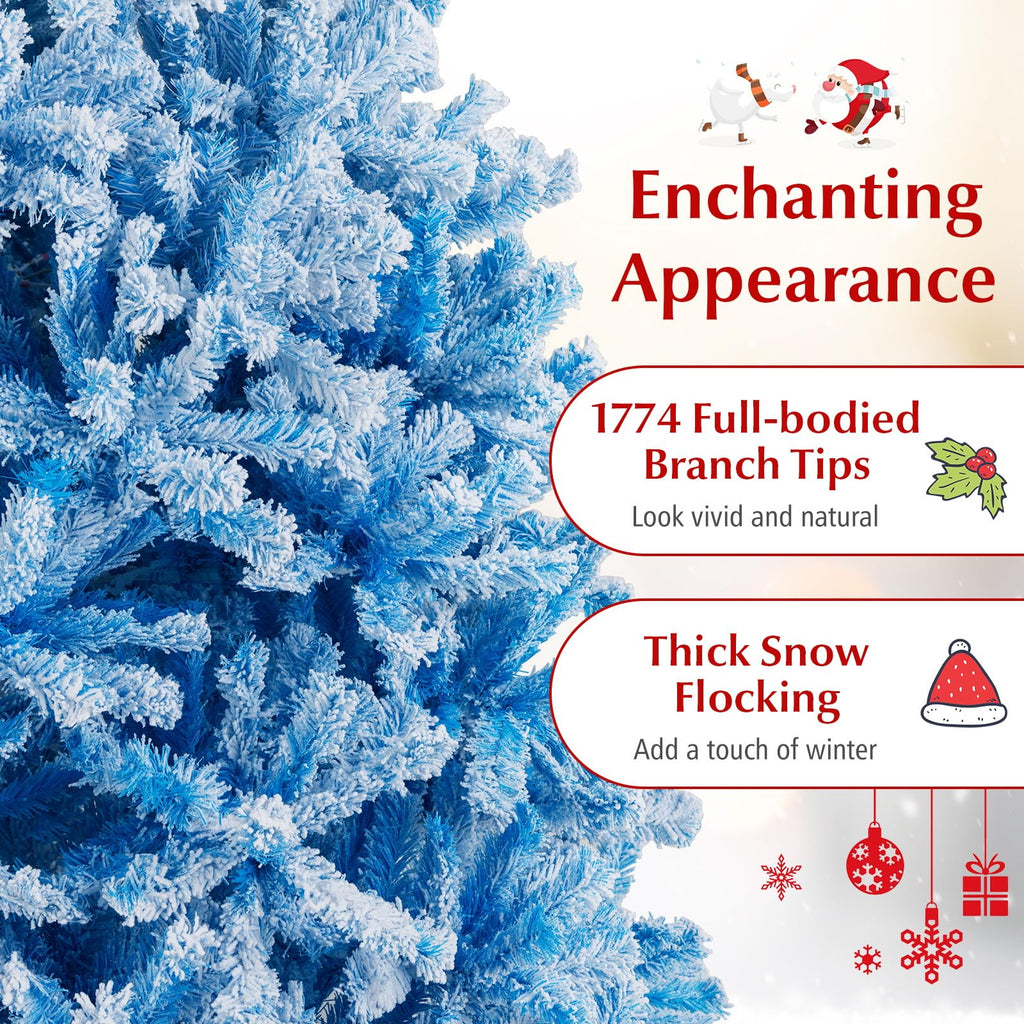 Goplus 7FT Pre-Lit Artificial Christmas Tree Auto-Spread/Close up Branches 11 Flash Modes with Multicolored 400 LED Lights & Metal Stand