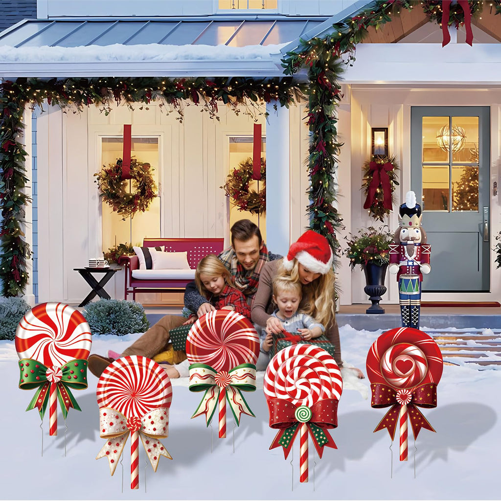 33" Christmas Decorations Outdoor Candy Christmas Decorations, 2ct Large Tall Outdoor Stake Signs 4 Interlocking PP Panels with H-Brackets Fiberglass Rods for Lawn Pathway Xmas Party