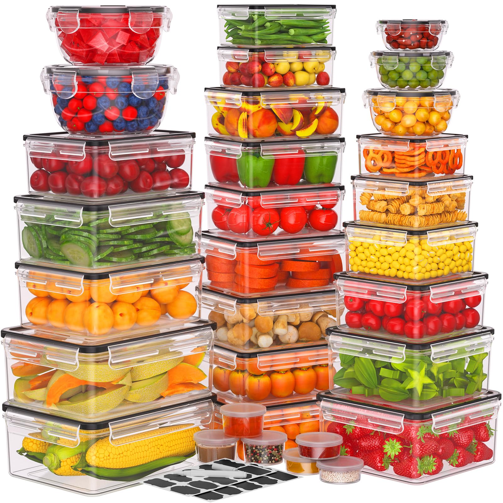 JSCARES 40 PCS Food Storage Containers with Lids Airtight (20 Lids &20 Containers) - Leakproof Meal-Prep Containers for Kitchen Storage Reusable Plastic Microwave/Dishwasher Safe with Labels & Pen