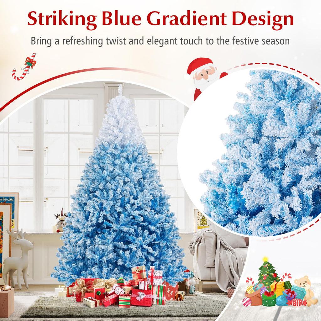 Goplus 7FT Pre-Lit Artificial Christmas Tree Auto-Spread/Close up Branches 11 Flash Modes with Multicolored 400 LED Lights & Metal Stand
