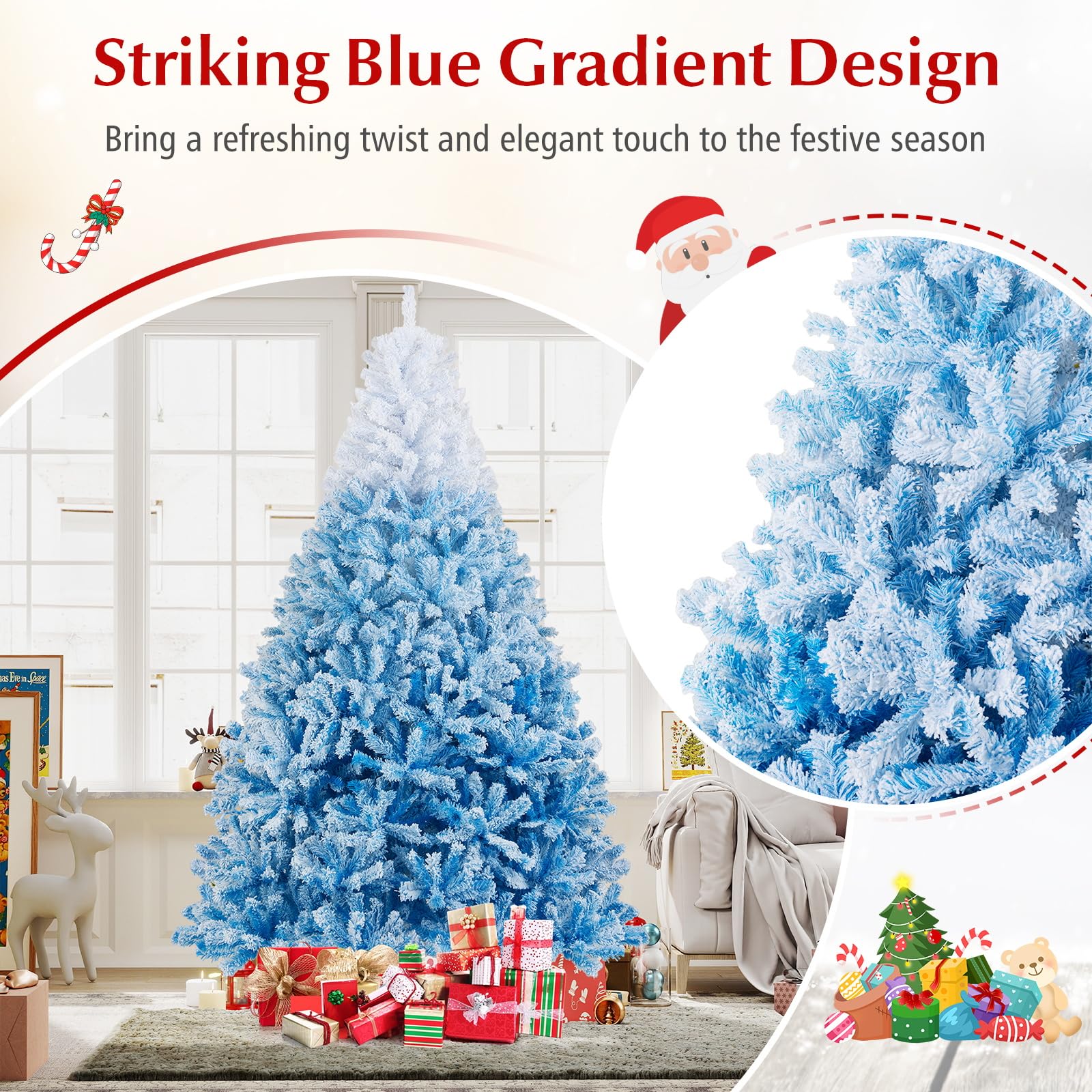 Goplus 7FT Pre-Lit Artificial Christmas Tree Auto-Spread/Close up Branches 11 Flash Modes with Multicolored 400 LED Lights & Metal Stand