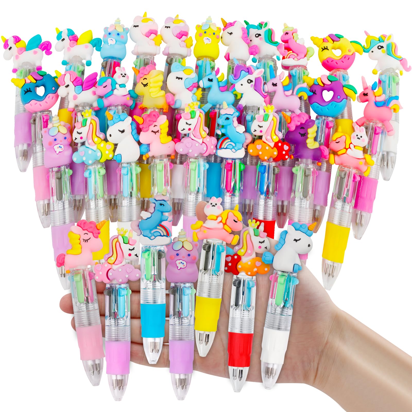 CZWZ 20Pcs Mini Multicolor Pens in One 4-in-1 Cute Pens Bulk for Kids, Fun Kawaii Ballpoint Pens for Birthdays and Children's Party Favors Gifts Teacher School Supplies