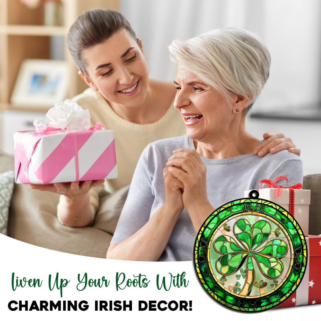 FLAGWIX St Patricks Day Decorations - Hanging Suncatcher 6 in, Shamrock St Patricks Day Decorations, Irish Suncatcher for Home Garden Decor - Irish Gifts for Women Men, Spiritual Gifts for Mom Grandma