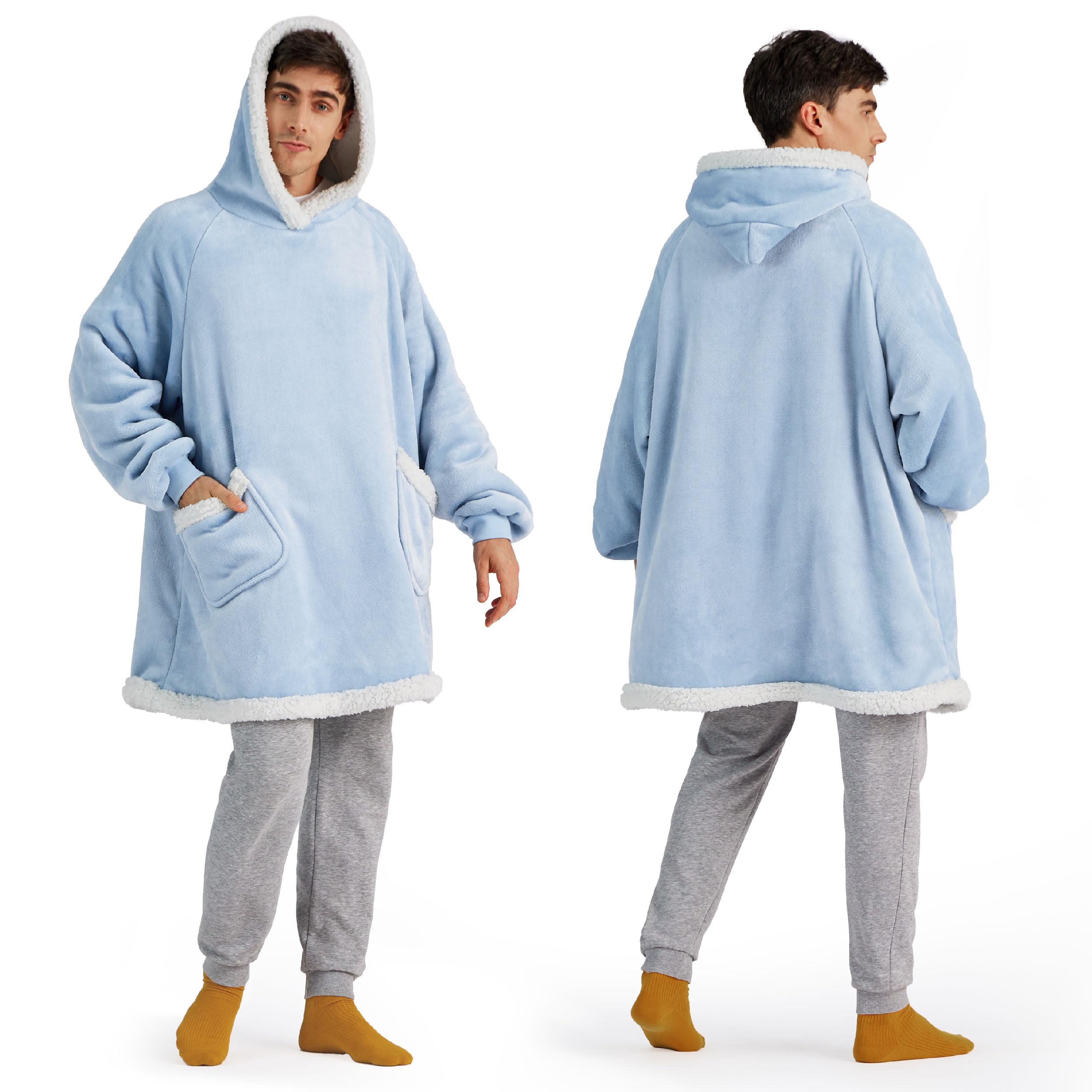 Bedsure Blanket Hoodie, Wearable Blanket Hoodie as Gifts for Mom, Birthday Gifts for Women Kids Teens Mother's Day Sherpa Sweatshirt, Grey, Standard