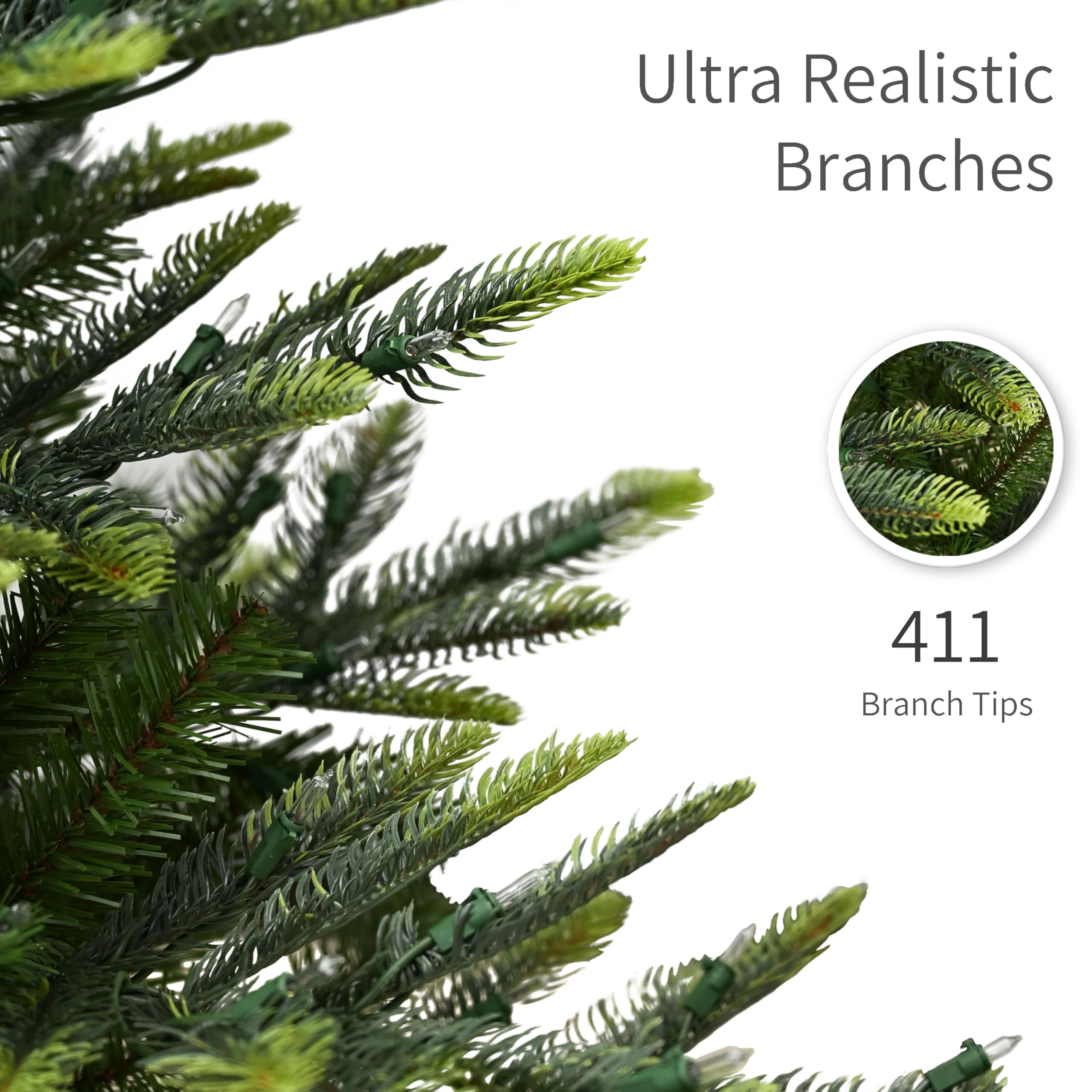 Puleo International 7.5ft Pre-Lit Aspen Fir Artificial Christmas Tree with 700 Clear Lights, 1319 Realistic Dense Branch Tips, Easy Setup Artificial Trees with Sturdy Metal Stand
