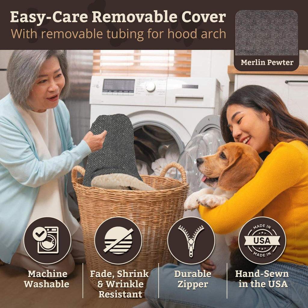 Snoozer Cozy Cave Dog Bed - Indoor Dog Bed with Cover Cave, Covered Calming Burrow for Small Sized Pets with Blanket Attached, Enclosed, Removable Washable Cover - Small, Navy