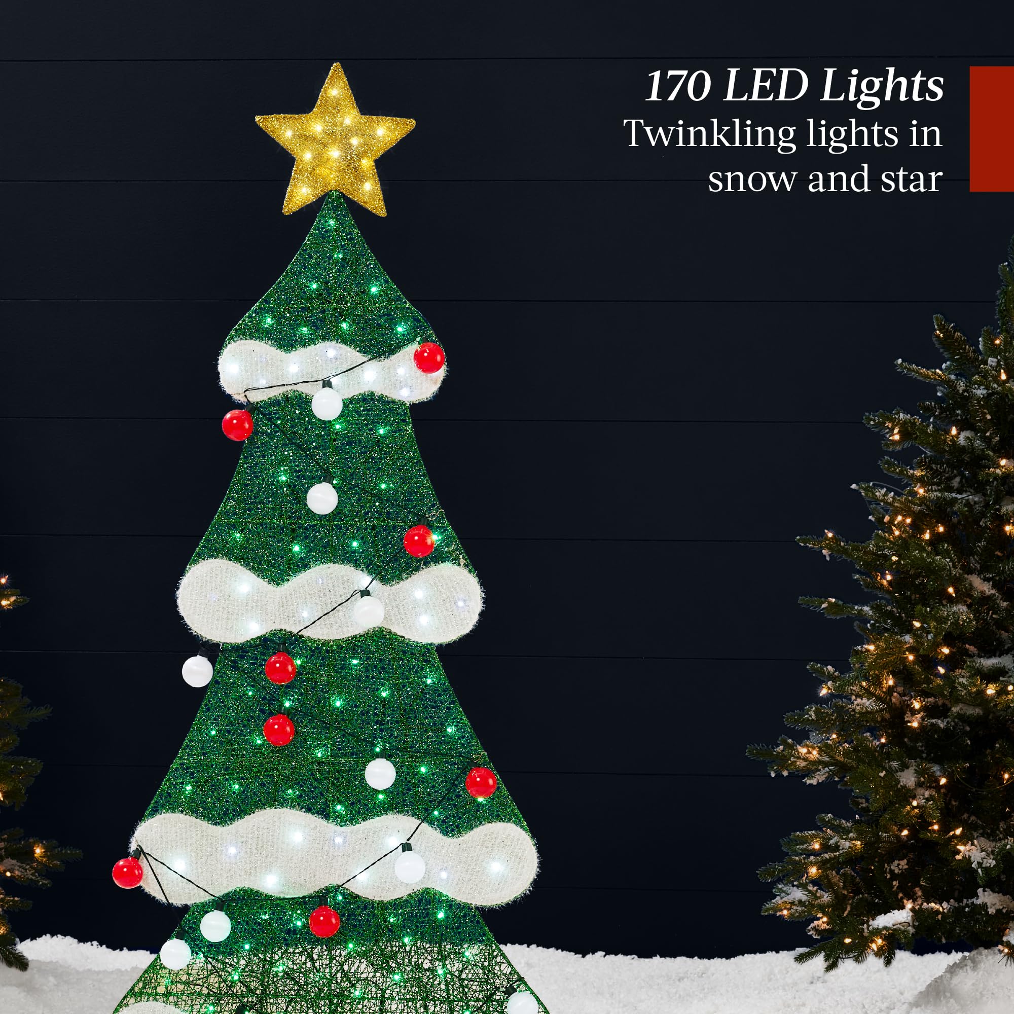 Best Choice Products 6ft Lighted 2D Christmas Tree Outdoor Décor, Large Holiday Yard Decoration w/ 170 Twinkling LED Lights, Storage Bag - Red