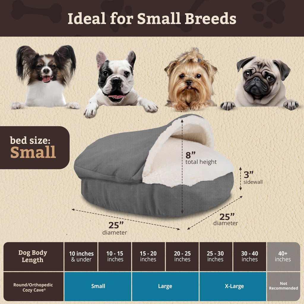 Snoozer Cozy Cave Dog Bed - Indoor Dog Bed with Cover Cave, Covered Calming Burrow for Small Sized Pets with Blanket Attached, Enclosed, Removable Washable Cover - Small, Navy
