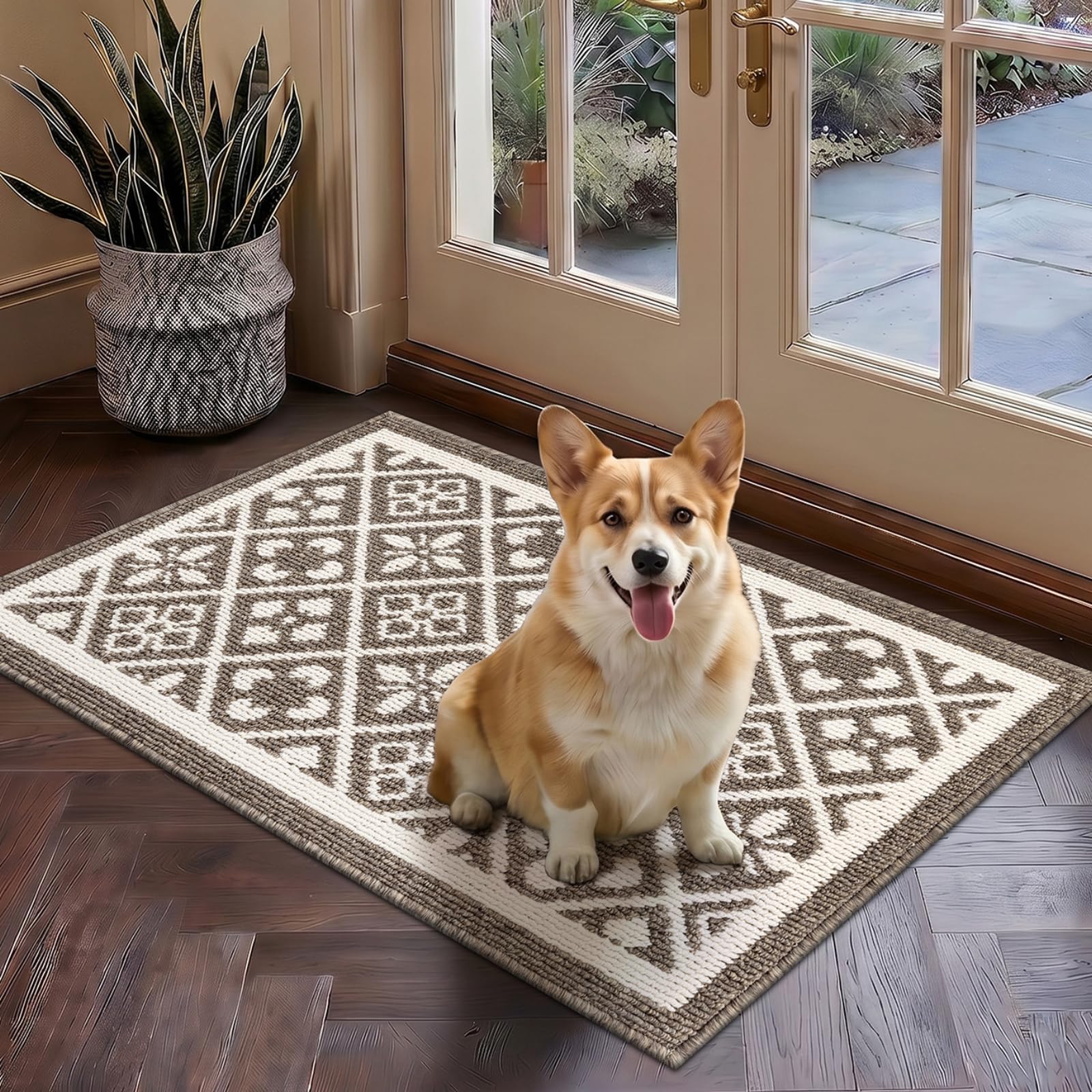 Ileading Christmas Entrance Door Mat, Absorbent Dog Mats for Muddy Paws, Low-Profile Small Red Xmas Decor Kitchen Runner Rug with Non-Slip Backing, Machine Washable Entryway Welcome Mat(Red 24"X36")