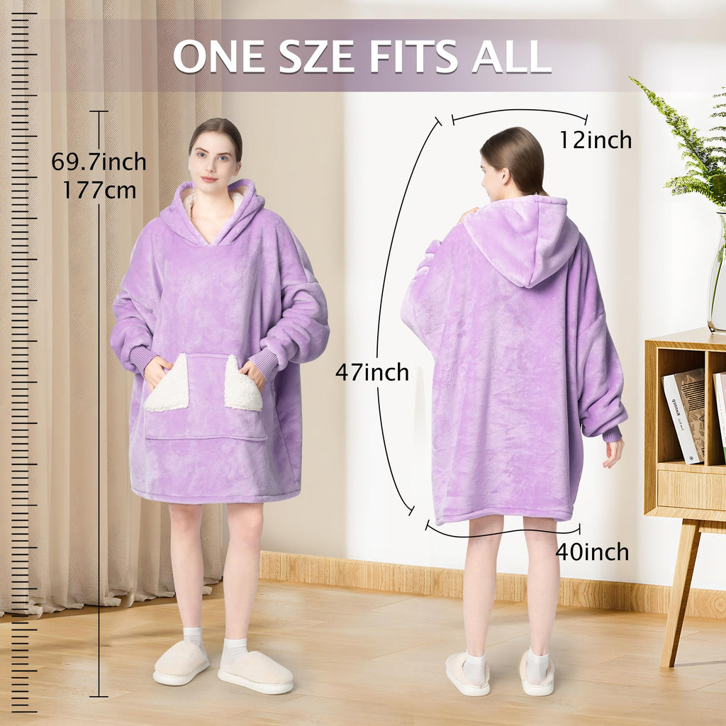 Touchat Wearable Blanket Hoodie, Oversized Sherpa Fleece Sweatshirt Blanket with Giant Hood Pocket and Sleeves for Adult, Warm & Cozy Grey Blanket Gifts for Women