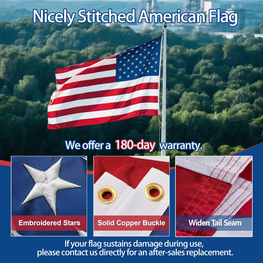 American Flag Durable Nylon 3x5 Ft Outdoor Heavy Duty,100% Nylon fabric made in the USA ,Longest Lasting Non Fading American Flags for Outside 3x5,Waterproof Embroidered American Flag, All Weather US Flags Use Outdoor High Wind,Tear Proof America Flag Sew