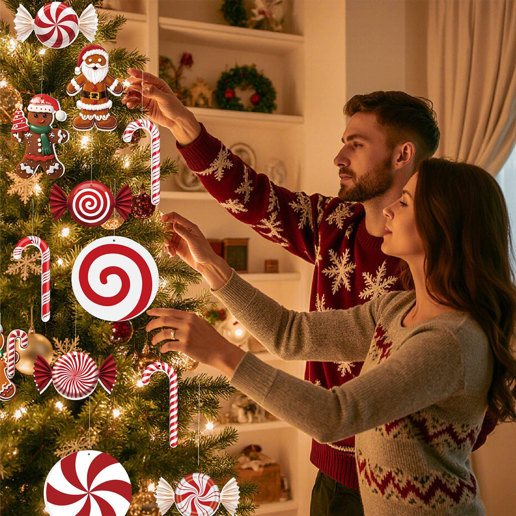 33" Christmas Decorations Outdoor Candy Christmas Decorations, 2ct Large Tall Outdoor Stake Signs 4 Interlocking PP Panels with H-Brackets Fiberglass Rods for Lawn Pathway Xmas Party