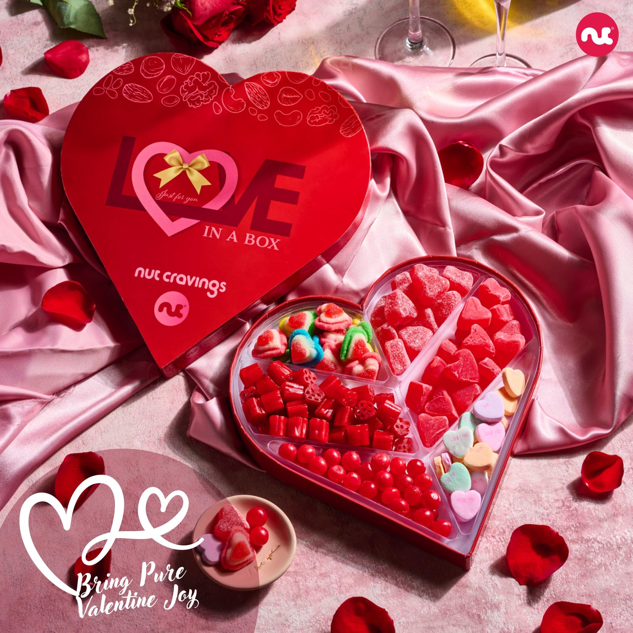 NUT CRAVINGS - Fathers Day Treats, Gift For Dad, Mixed Nuts Heart Shaped Gift Basket, Love in A Box (6 Assortments, 2 LB) Romantic Food Arrangement, Healthy Snack Care Package, Food Assortments