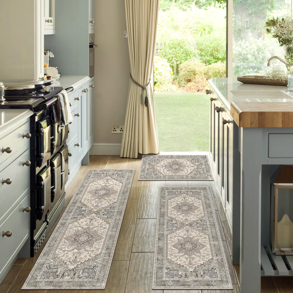 Yamaziot Christmas Kitchen Rugs Sets of 3, Non Slip Kitchen Mats for Floor with Rubber Backing, Holiday Christmas Snowflake Runner Rug Decor Home Decorations for Kitchen, Laundry Room, Hallway
