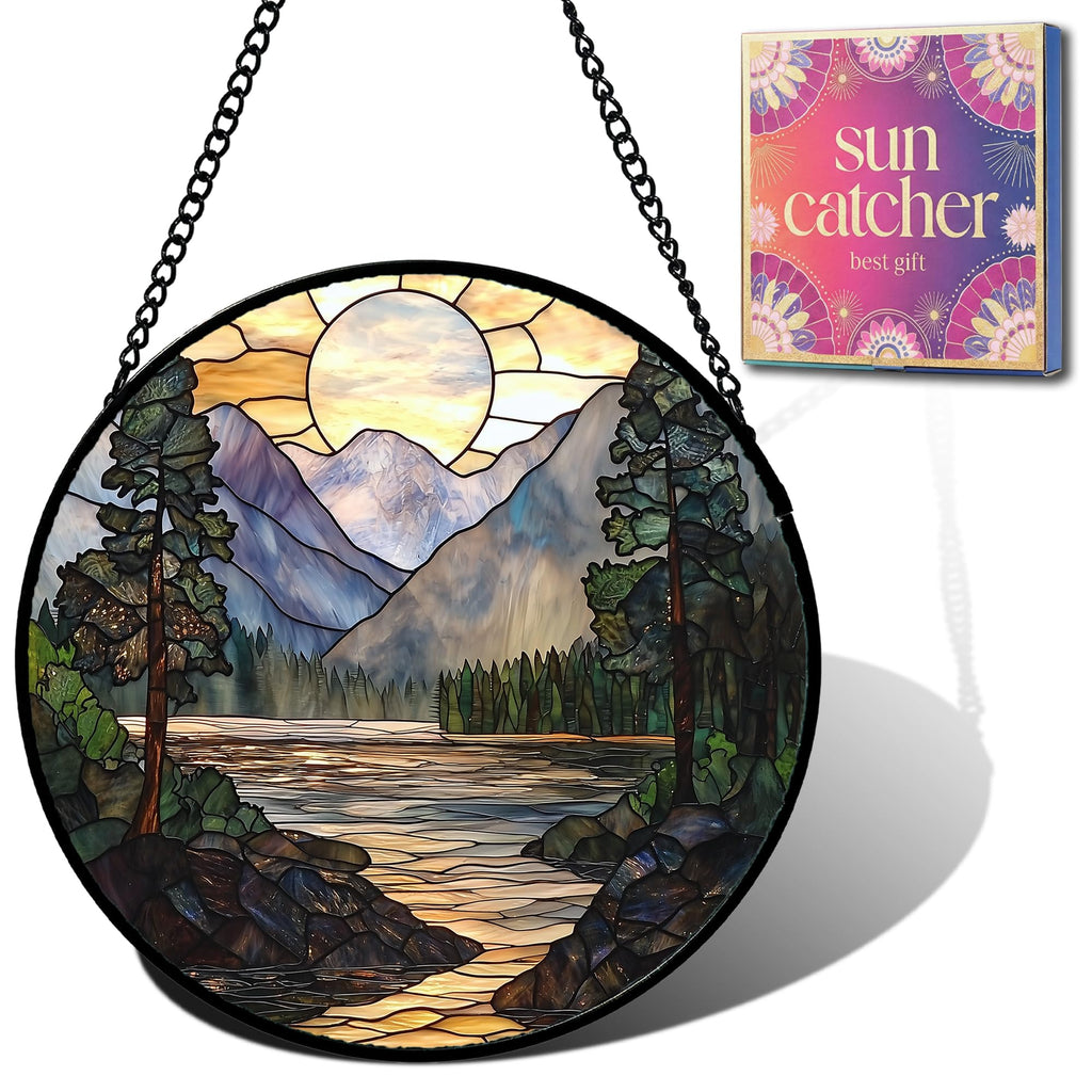 Birthday Gifts for Women - Beach Shell Faux Stained Glass Window Hanging Sun Catcher for Door Garden Acrylic Ocean Decor Mother's Day Christmas for Mom Men Nana Grandma Sisters 6.3"