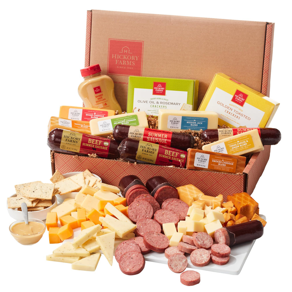 Hickory Farms Farmhouse Meat & Cheese Food Gift Basket (Small) - Box Set | Charcuterie Board Food | Summer Sausage | Father's Day | Mother's Day | Easter | Christmas | Holiday | Housewarming | Gourmet | Sympathy | Care Package