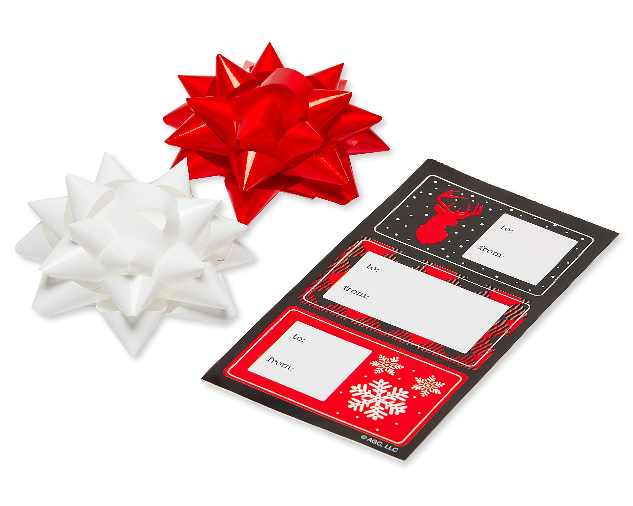 American Greetings Christmas Wrapping Paper, Red and Black Buffalo Plaid Holiday Gift Wrap Set (120 sq.ft., 4 rolls-30 in. x 12 ft., 7 Adhesive Bows, 30 Gift Tag Stickers) Rustic, Snowflakes, Reindeer