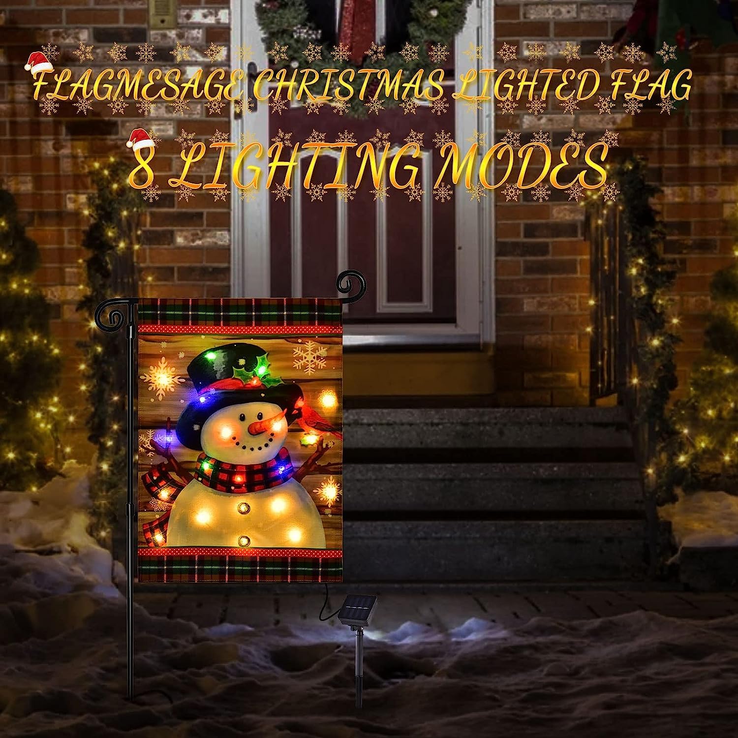 Lighted Christmas Garden Flag for Outside, Led Snowman Garden Flag, Winter Yard Flag 12x18 Double Sided for Outdoor Yard Porch Lawn Decoration