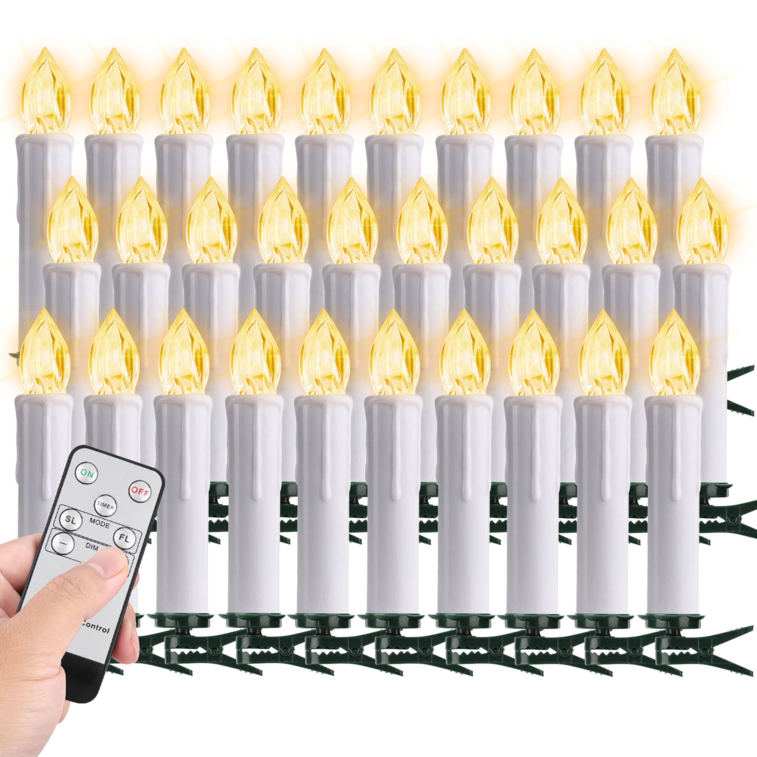 FPOO Christmas Decorations Indoor, 3 PCS Waxy Christmas Tree Candles with Remote Timer, Battery LED Candlesticks for Window, Table Centerpiece, Xmas Decor, Gift (7.5 inches)