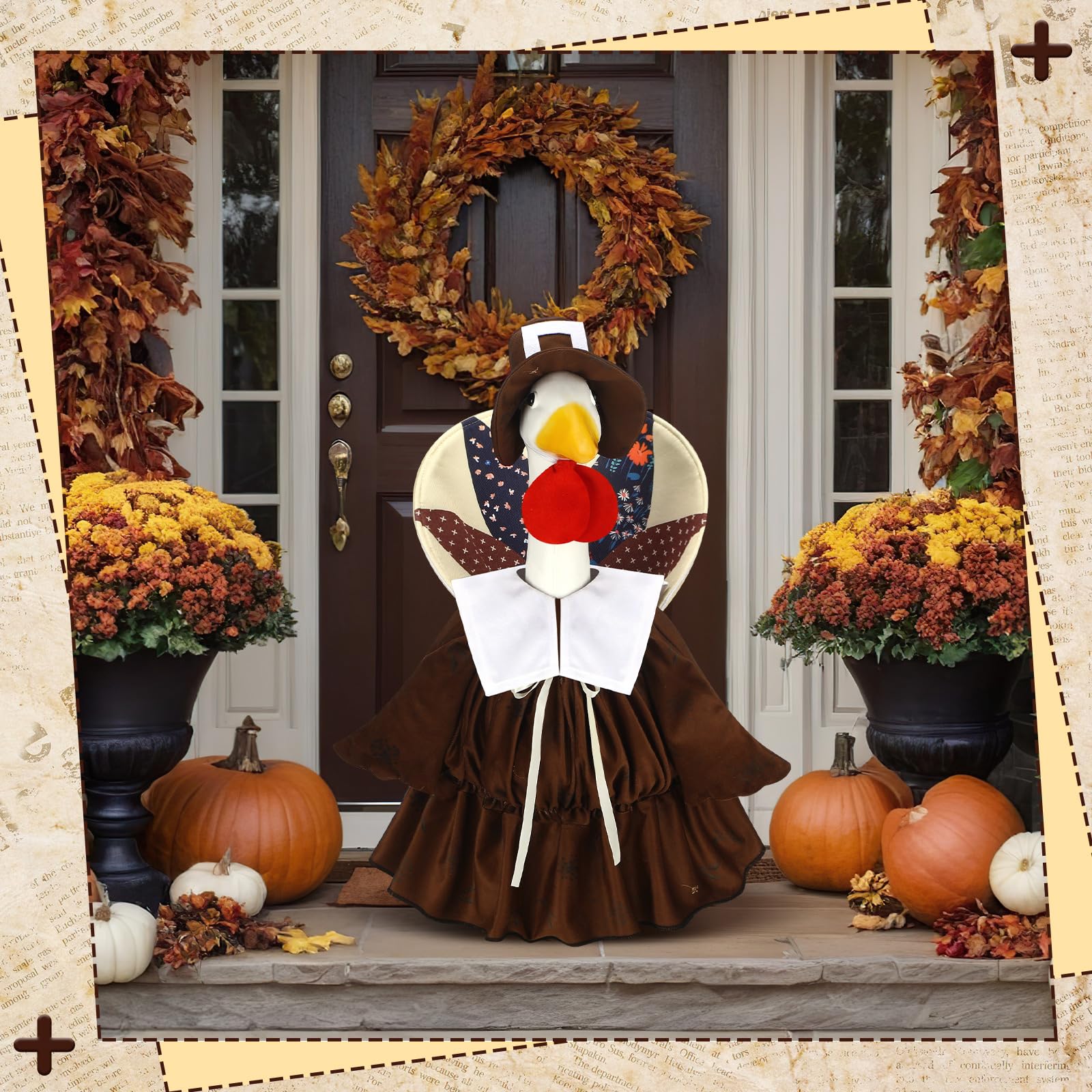 Suzile Fall Maple Porch Goose Outfit Autumn Goose Clothes for 23 Inch Cement or Plastic Geese Costume for Yard Lawn Outdoor Garden Patio Concrete Duck Statue Dress Thanksgiving Party Holiday Decor