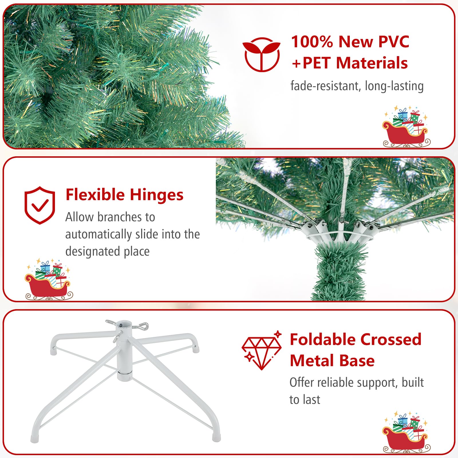 Goplus 7FT Pre-Lit Artificial Christmas Tree Auto-Spread/Close up Branches 11 Flash Modes with Multicolored 400 LED Lights & Metal Stand