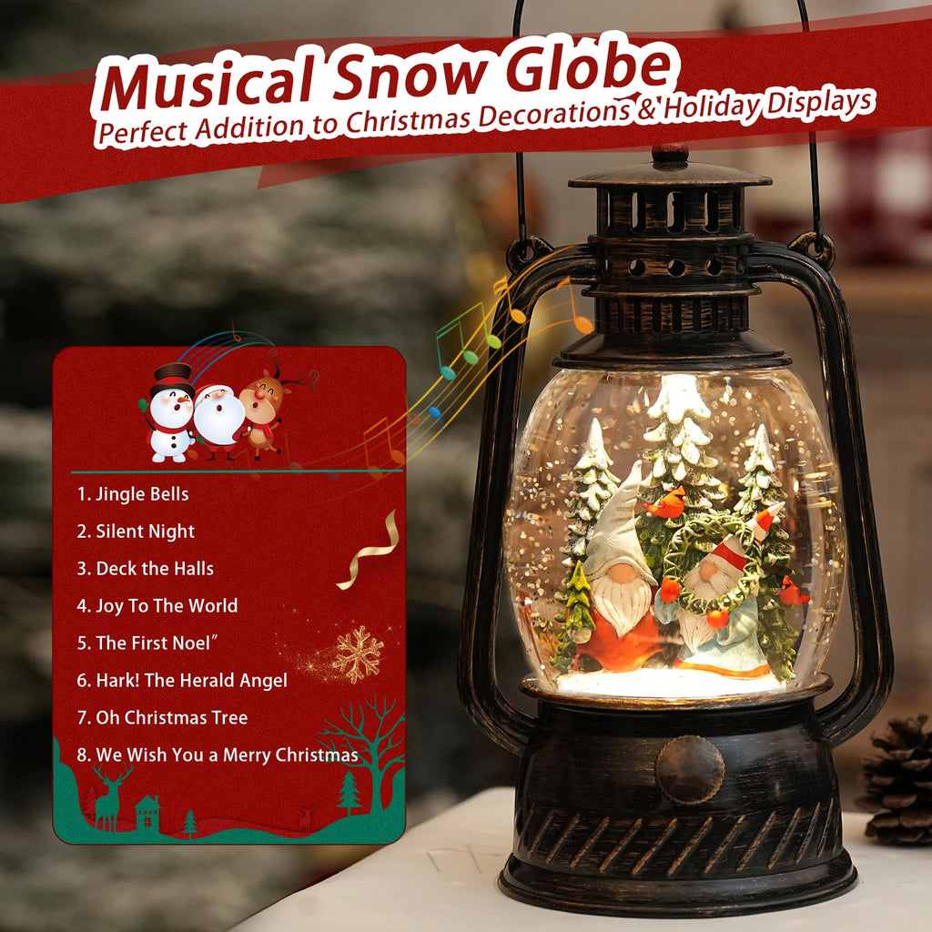 Snow Globe Christmas Decorations Indoor, Santa Claus Lighted Musical Christmas Snow Globes Lantern with Glitter & 6H Timer, Santa Claus Christmas Decorations for Home