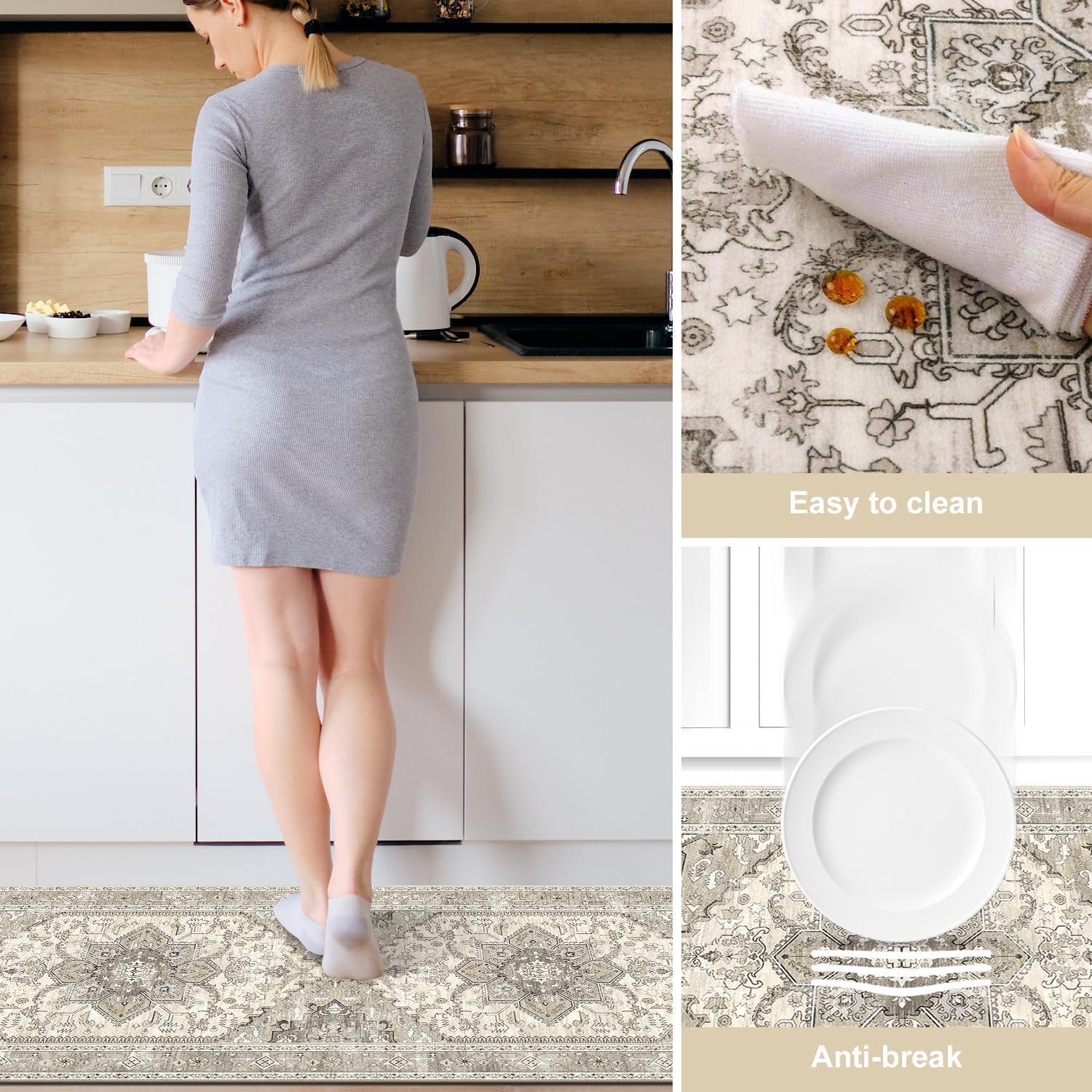 Yamaziot Christmas Kitchen Rugs Sets of 3, Non Slip Kitchen Mats for Floor with Rubber Backing, Holiday Christmas Snowflake Runner Rug Decor Home Decorations for Kitchen, Laundry Room, Hallway