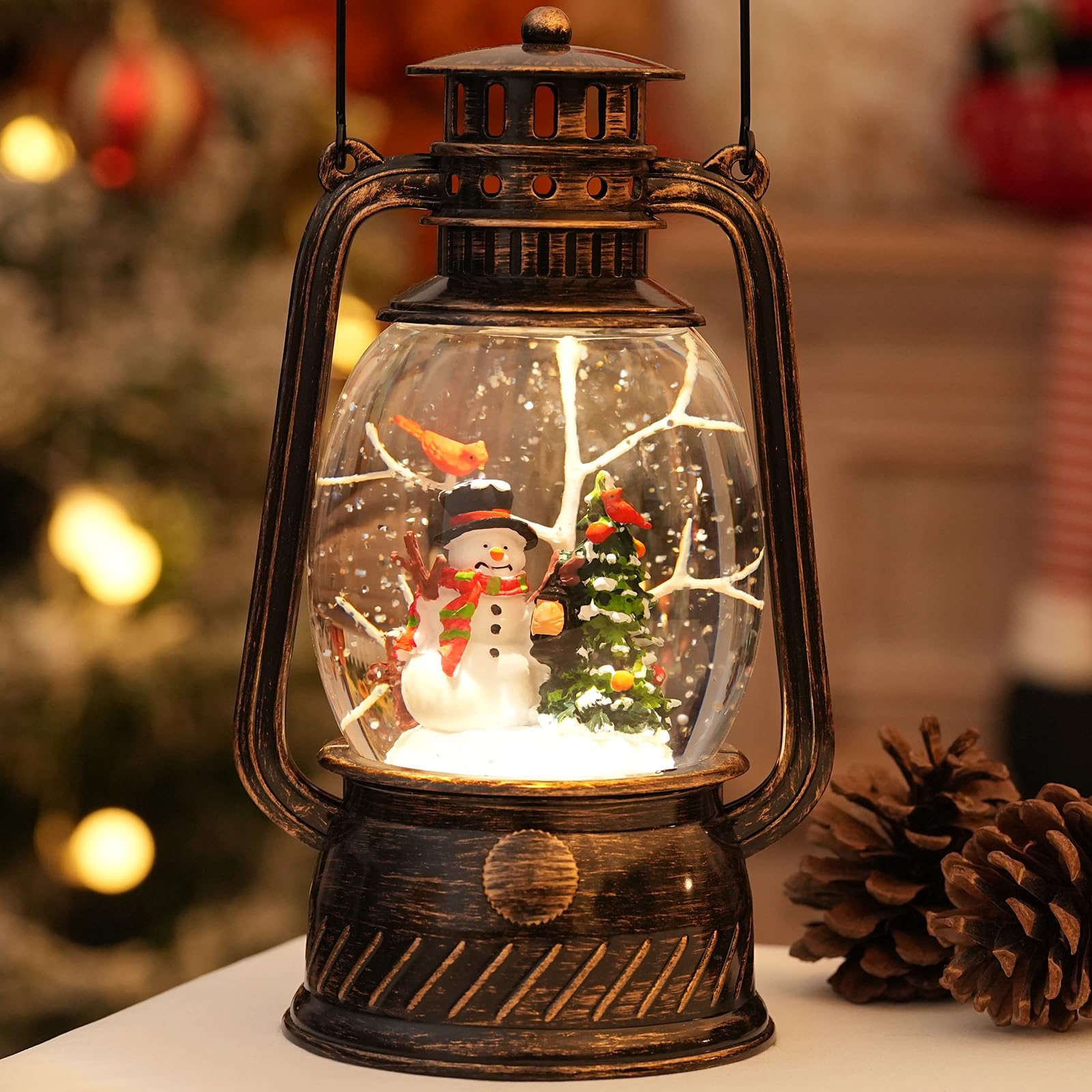 Snow Globe Christmas Decorations Indoor, Santa Claus Lighted Musical Christmas Snow Globes Lantern with Glitter & 6H Timer, Santa Claus Christmas Decorations for Home