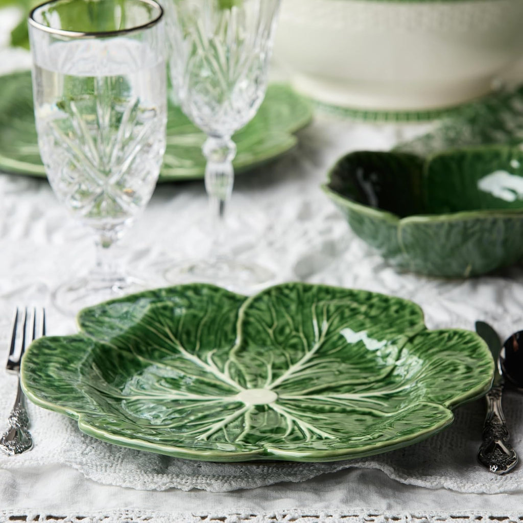 Le Jardin Green Cabbage Plates - Dinner, SET OF FOUR -11" Sculpted Green Stoneware Leaf Plates – Seasonal Garden-Inspired Tableware for Spring & Summer Dining and Entertaining