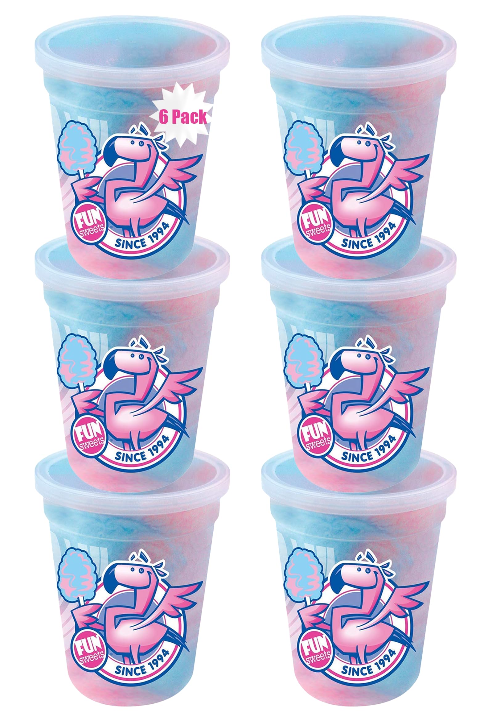 Fun Sweets Cotton Candy 12-Pack - Blue Raspberry and Cherry Swirl 1.5 oz Tub Resealable - Individual Cotton Candy Tubs Great for Easter Basket Candies or Party Favors - Bulk CottonCandy Individual Tubs