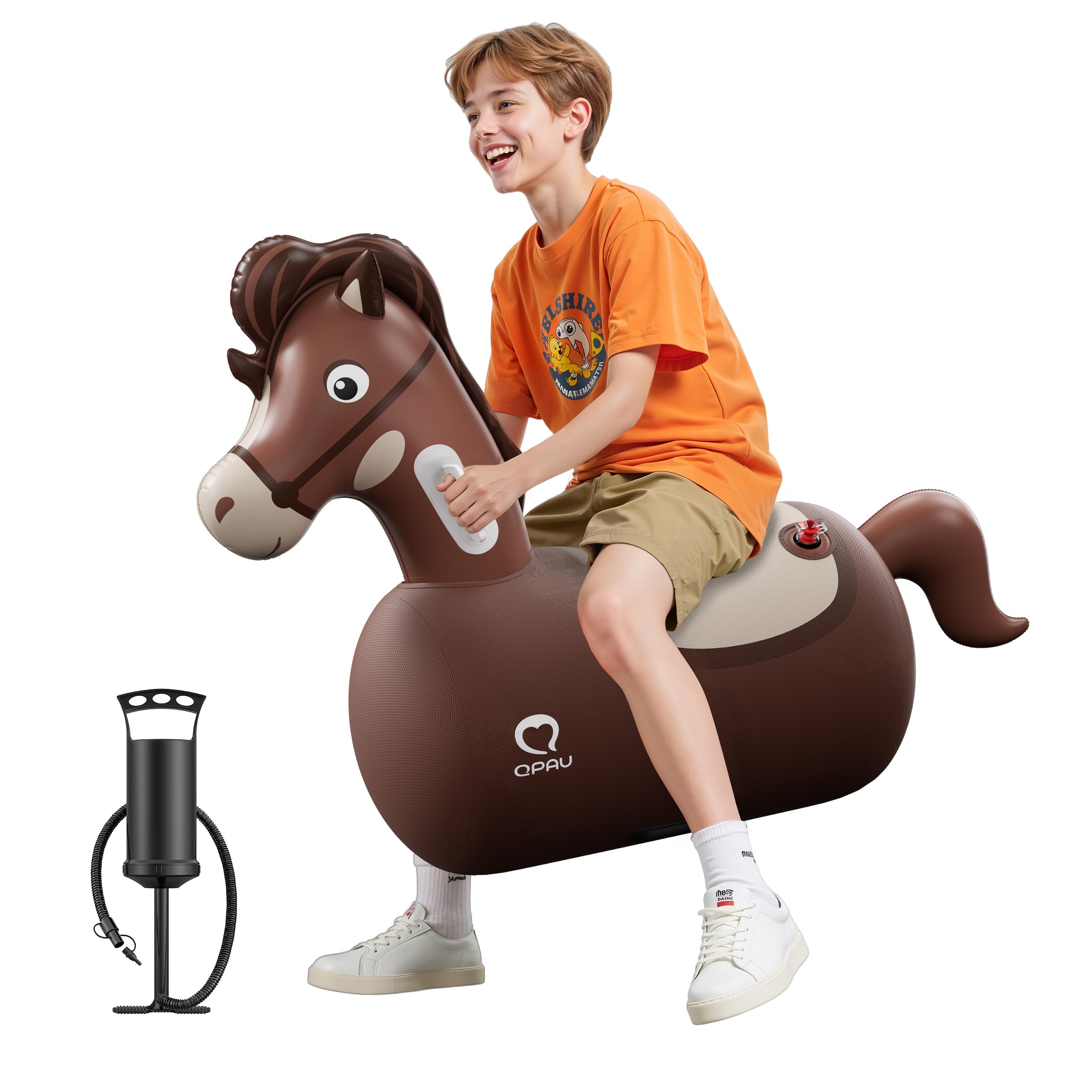 QPAU Inflatable Bouncy Dinosaur Toys 2 PCS with Hand Pump, Heavy Duty Giant Bouncy Pal, 220lbs Load Capacity, Ride On Bouncy Animal Hopper Toy, Indoor Outdoor Bouncers for Kids Girls Boys Ages 5+