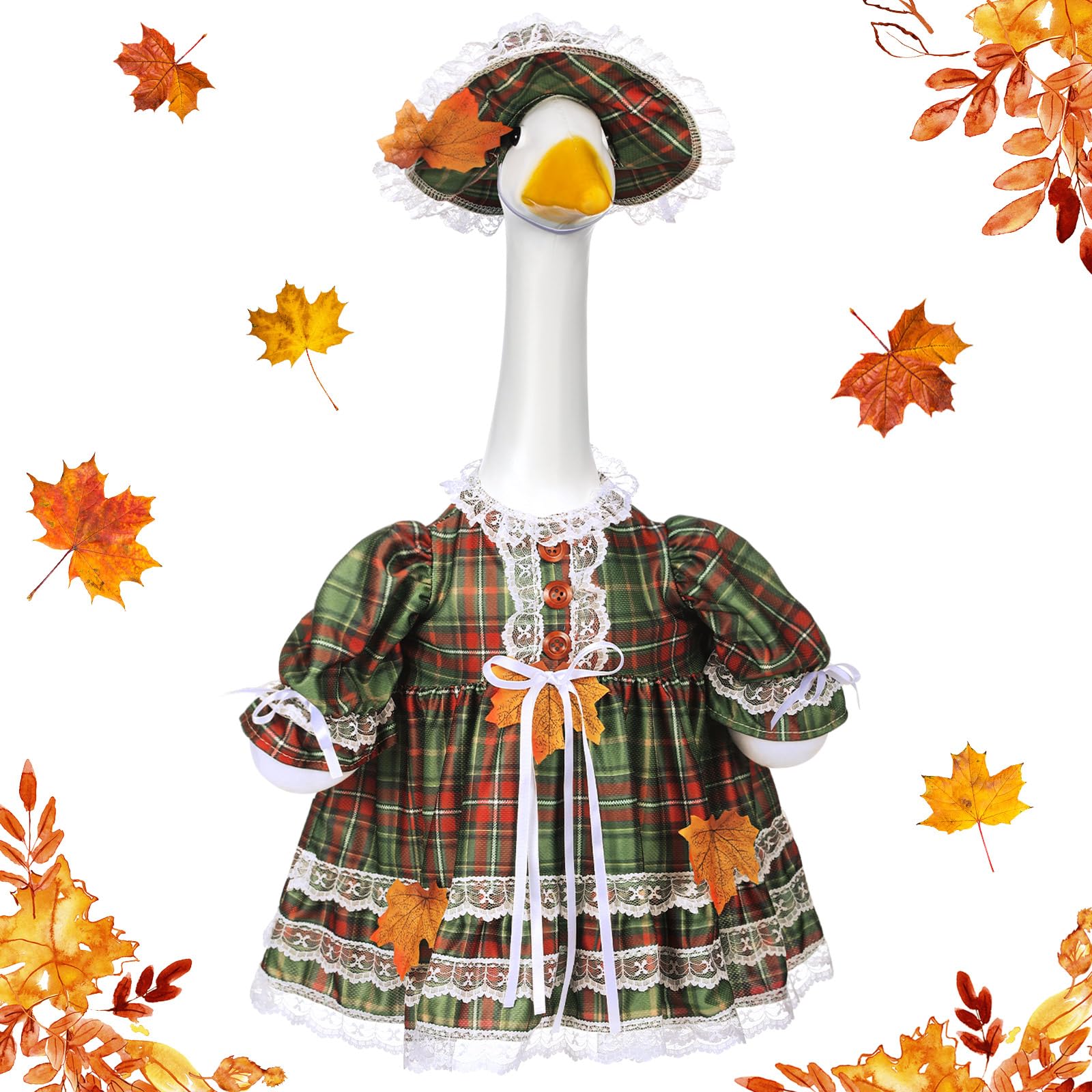 Suzile Fall Maple Porch Goose Outfit Autumn Goose Clothes for 23 Inch Cement or Plastic Geese Costume for Yard Lawn Outdoor Garden Patio Concrete Duck Statue Dress Thanksgiving Party Holiday Decor