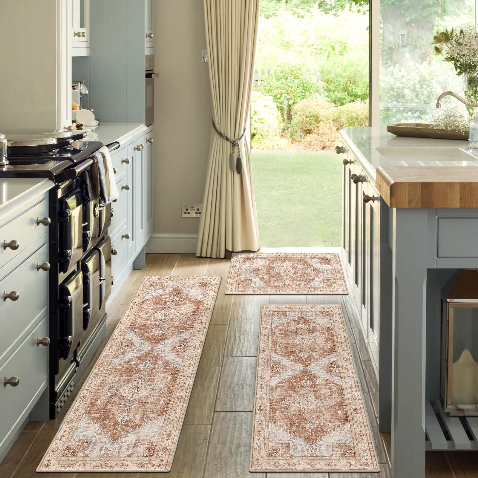 Yamaziot Christmas Kitchen Rugs Sets of 3, Non Slip Kitchen Mats for Floor with Rubber Backing, Holiday Christmas Snowflake Runner Rug Decor Home Decorations for Kitchen, Laundry Room, Hallway
