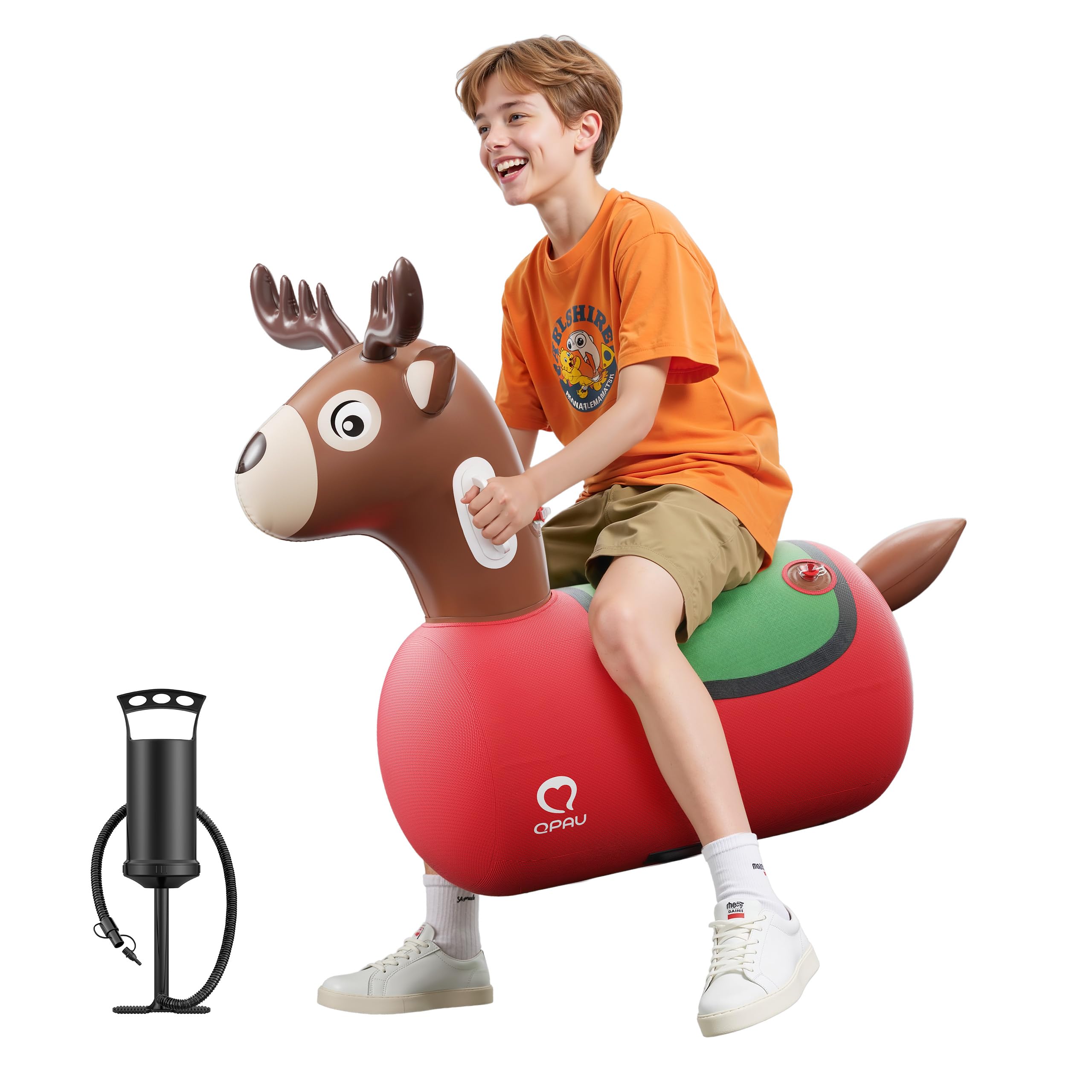 QPAU Inflatable Bouncy Dinosaur Toys 2 PCS with Hand Pump, Heavy Duty Giant Bouncy Pal, 220lbs Load Capacity, Ride On Bouncy Animal Hopper Toy, Indoor Outdoor Bouncers for Kids Girls Boys Ages 5+