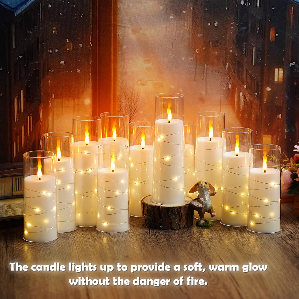 kakoya Flameless LED Candles with Timer 5 Pc Flickering Flameless Candles for Romantic Ambiance and Home Decoration Stable Acrylic Shell,with Embedded Star String，Battery Operated Candles（Red）