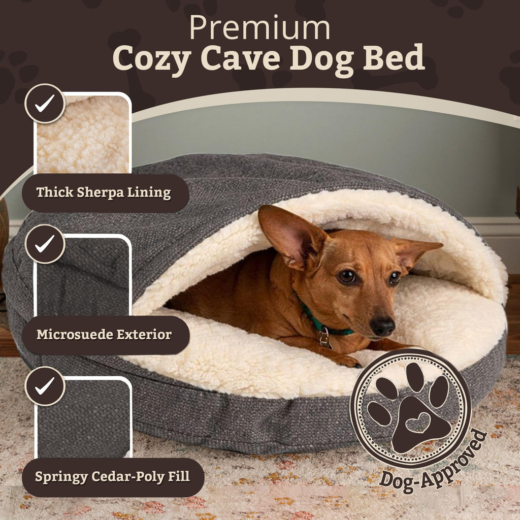 Snoozer Cozy Cave Dog Bed - Indoor Dog Bed with Cover Cave, Covered Calming Burrow for Small Sized Pets with Blanket Attached, Enclosed, Removable Washable Cover - Small, Navy