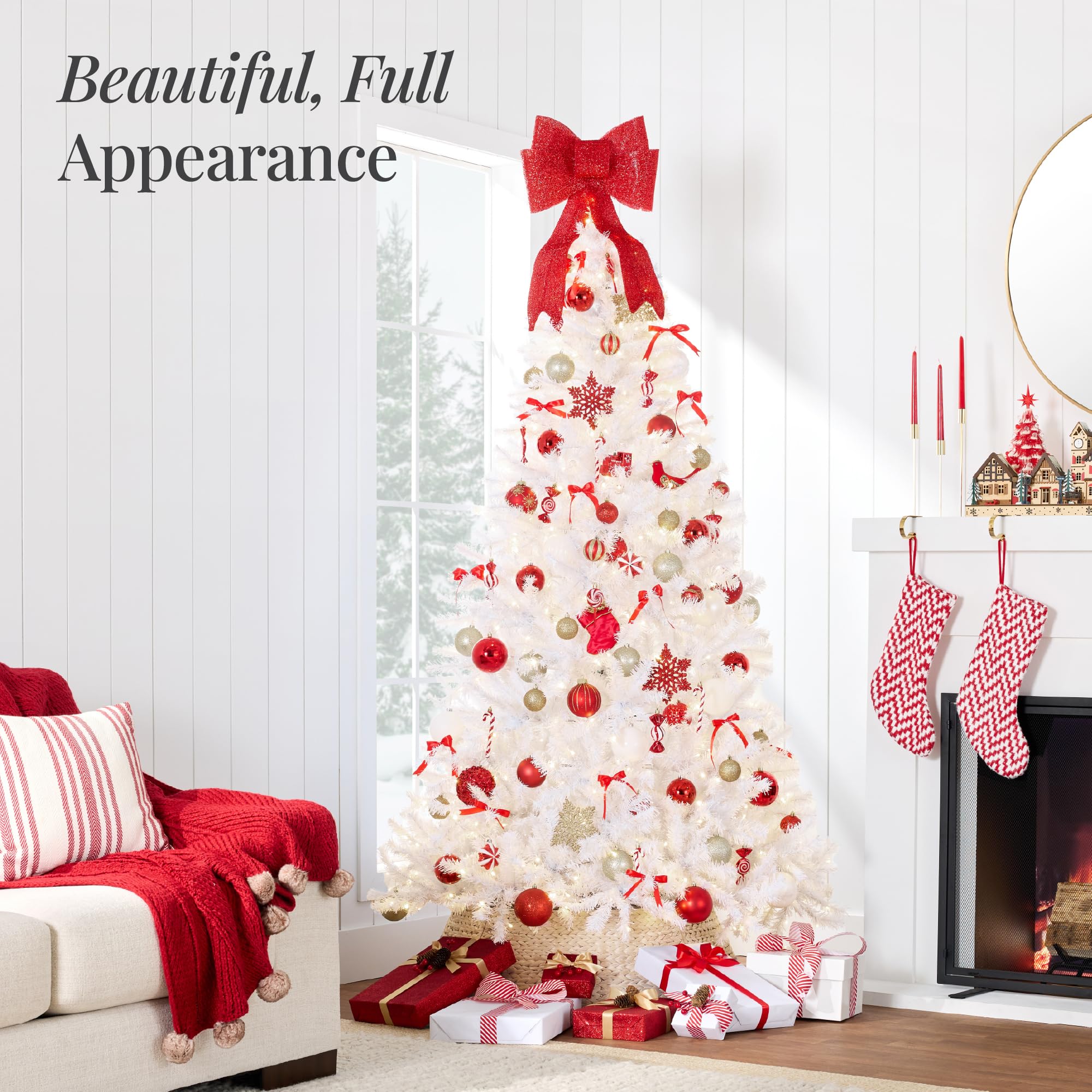Best Choice Products White Christmas Tree 6ft Pre-Lit Artificial Pine Tree Premium Holiday Decoration w/Warm White Lights, Stand, Easy Assembly
