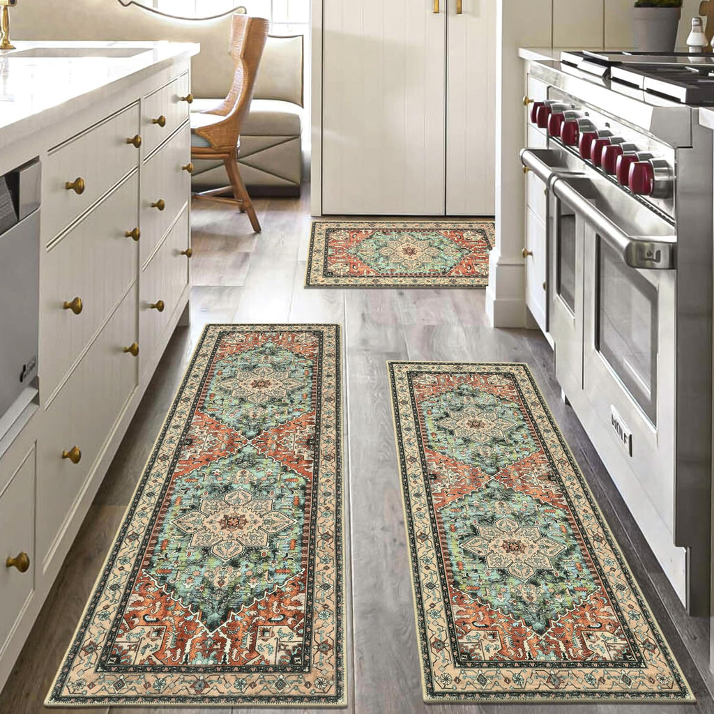 Yamaziot Christmas Kitchen Rugs Sets of 3, Non Slip Kitchen Mats for Floor with Rubber Backing, Holiday Christmas Snowflake Runner Rug Decor Home Decorations for Kitchen, Laundry Room, Hallway