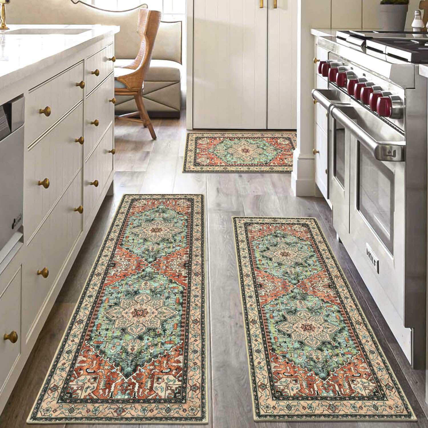Yamaziot Christmas Kitchen Rugs Sets of 3, Non Slip Kitchen Mats for Floor with Rubber Backing, Holiday Christmas Snowflake Runner Rug Decor Home Decorations for Kitchen, Laundry Room, Hallway