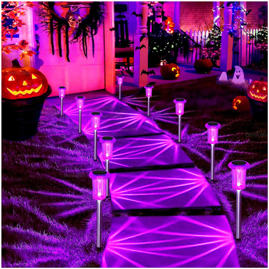 DenicMic Solar Lights Outdoor 10 Pack Waterproof 6000K Cold White LED Stainless Steel Stake Outside Lights for Yard Pathway Garden Driveway Walkway Landscape Path Lighting