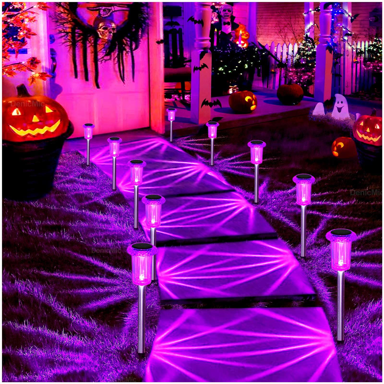 DenicMic Solar Lights Outdoor 10 Pack Waterproof 6000K Cold White LED Stainless Steel Stake Outside Lights for Yard Pathway Garden Driveway Walkway Landscape Path Lighting