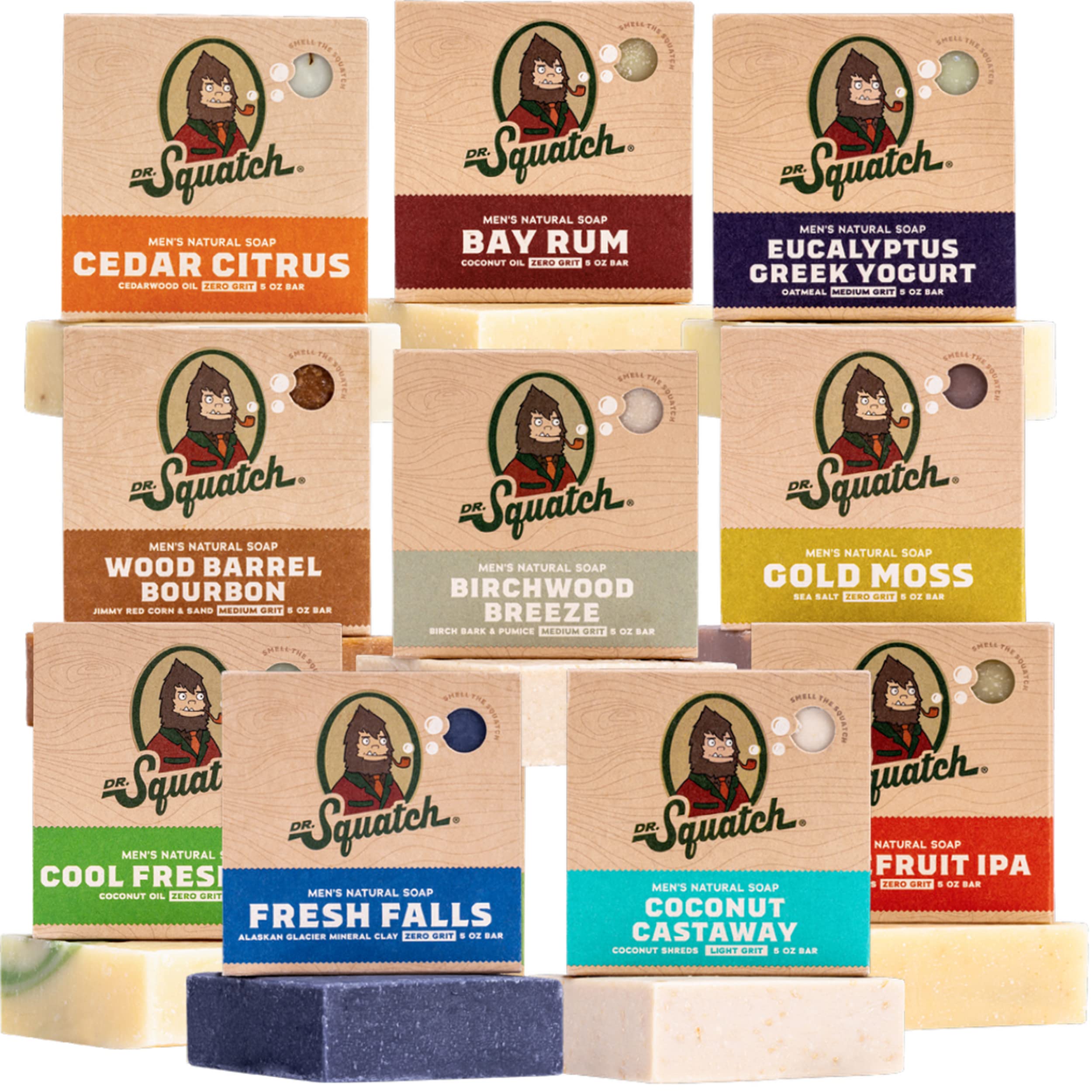 Dr. Squatch Natural Men’s Bar Soap - Cold Process Body Soap Bar with Natural Oils - Gifts for Men - Birchwood Breeze, Coconut Castway, Summer Citrus, Pine Tar & more (5 oz, 10-Pack)